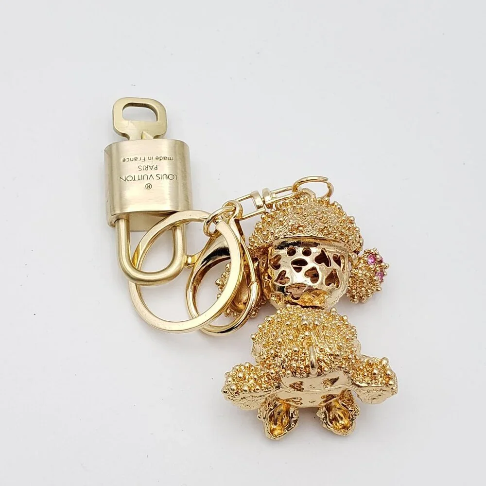Authentic Louis Vuitton Gold Padlock & Key w/Unbranded Rhinestone Dog Keychain - Picture 6 of 8